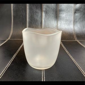 White Frosted Glass Ruffle Top Candle Holder